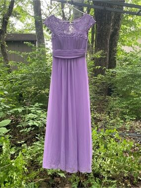 Ever Pretty Lilac Lace Cap-Sleeve Maxi Dress Size Small/ US 04
